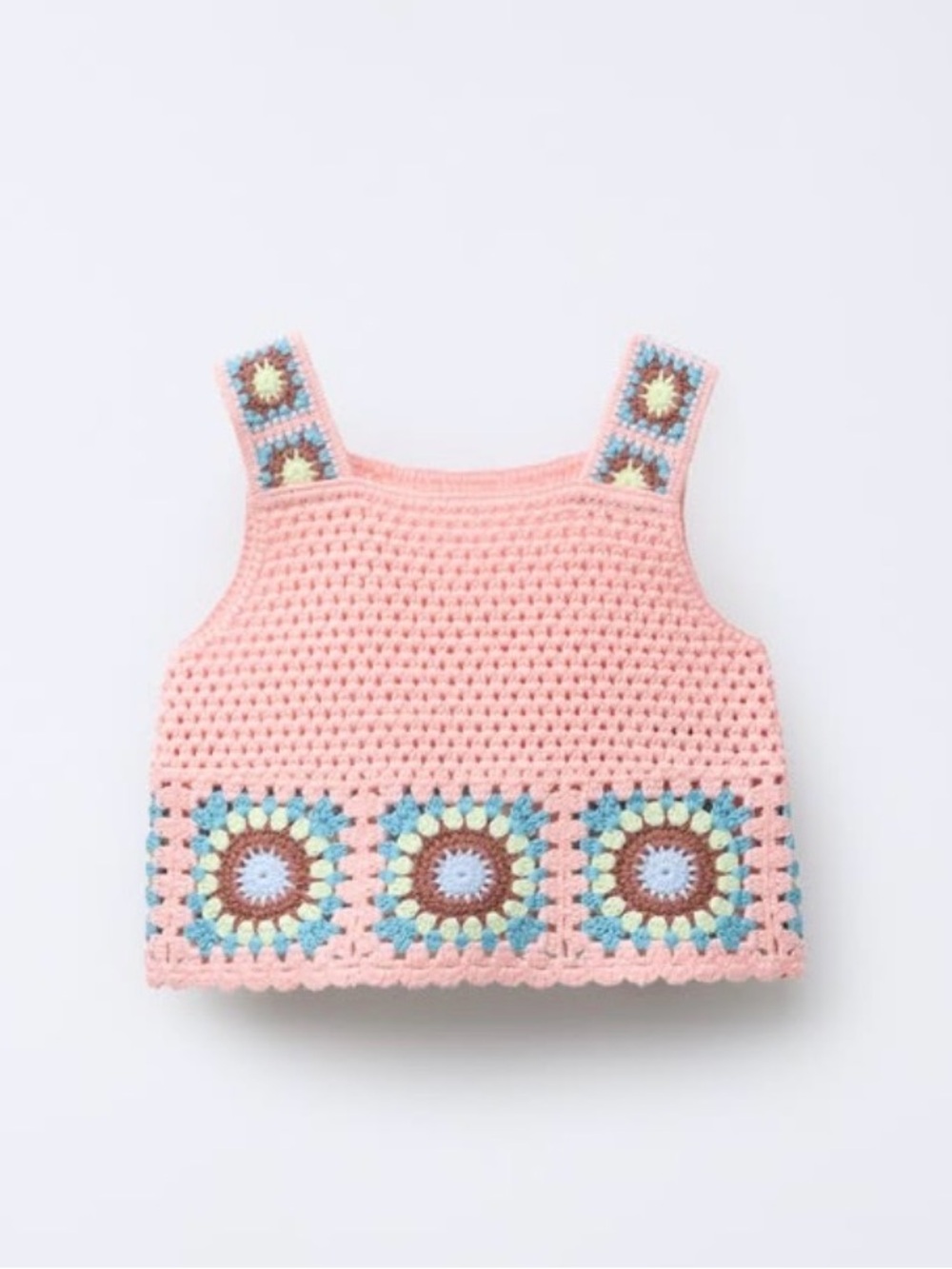 Zara Toddler Girl Pink Crochet Tank with Multicolor Granny Squares - Size 4T